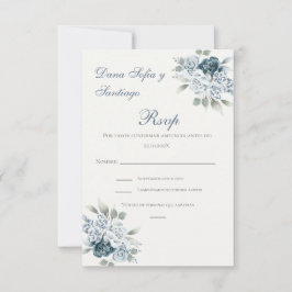Tarjeta RSVP de la boda española azul