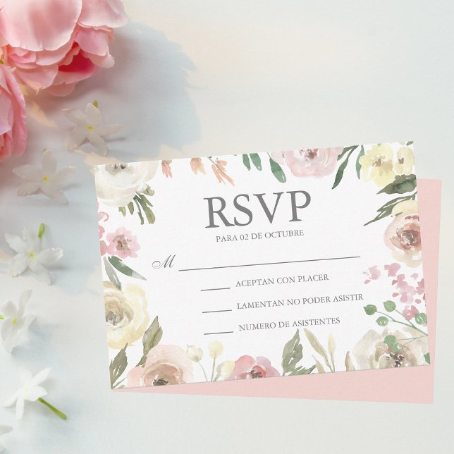 Tarjeta RSVP de la boda española Rosado Flores Bod (Subido por el creador)