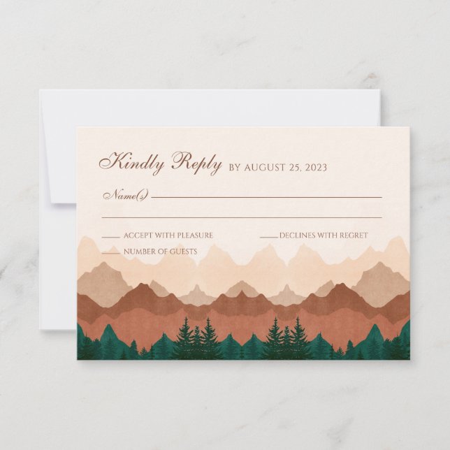 Tarjeta RSVP de la boda forestal de la montaña de  (Anverso)