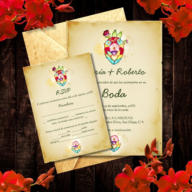Tarjeta RSVP de la boda mexicana española y de cor (Subido por el creador)
