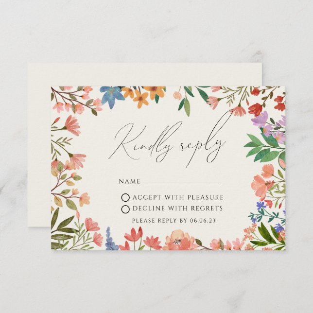 Tarjeta RSVP de la boda moderna de Flor silvestre (Anverso / Reverso)