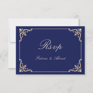 Tarjeta RSVP de la boda musulmana azul vintage