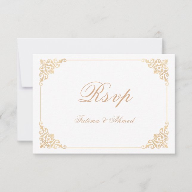 Tarjeta RSVP de la Boda Musulmana Islámica de Oro  (Anverso)