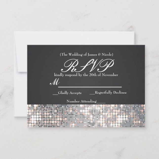 Tarjeta RSVP de la Boda Negra Glamour de las Secue (Anverso)