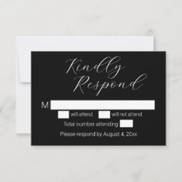Tarjeta RSVP de la boda negra minimalista
