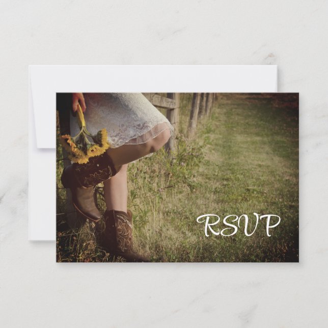 Tarjeta RSVP de la boda occidental de las vacas y  (Anverso)