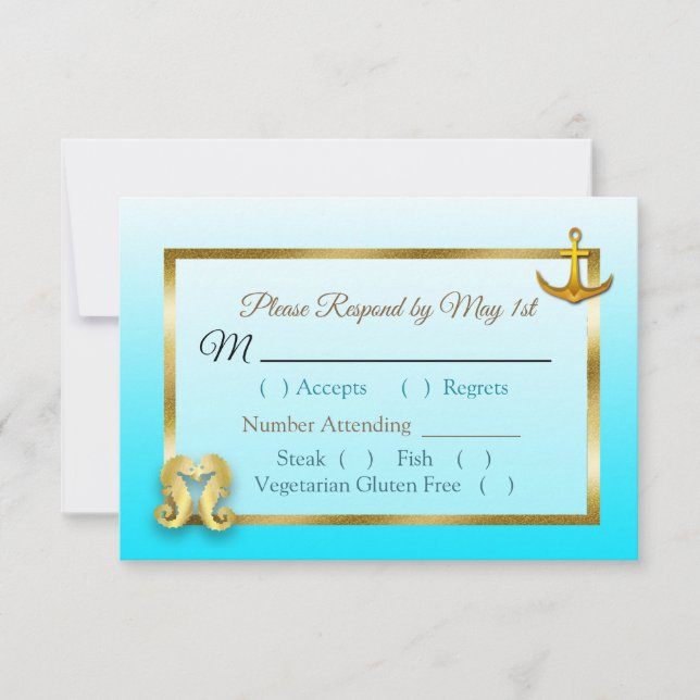 Tarjeta RSVP de la boda oceánica azul Aqua (Anverso)