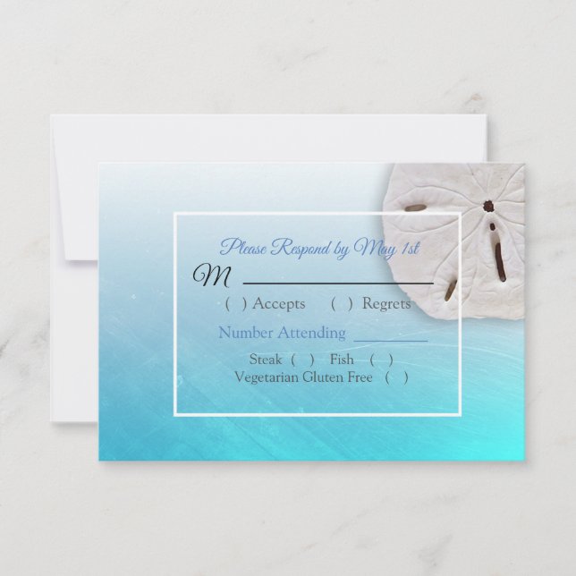 Tarjeta RSVP de la Boda Oceánica del Dólar Azul Aq (Anverso)