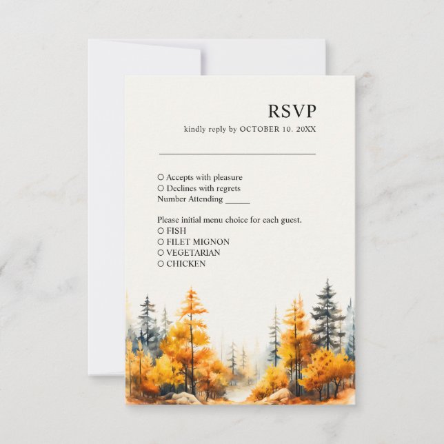 Tarjeta RSVP de la boda otoñal del bosque otoñal (Anverso)