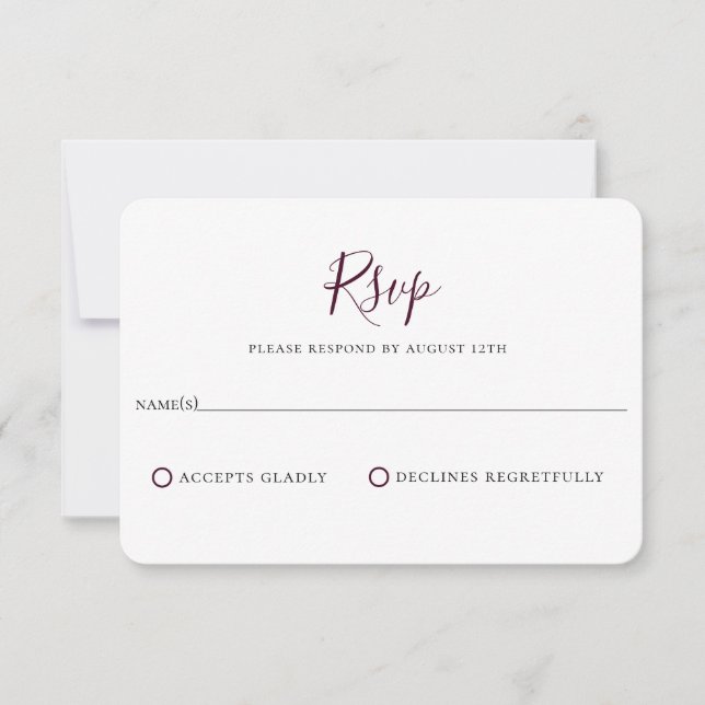 Tarjeta RSVP de la boda púrpura de Pluma minimalis (Anverso)