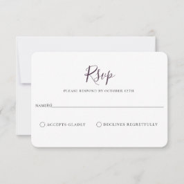 Tarjeta RSVP de la boda púrpura de Pluma minimalis