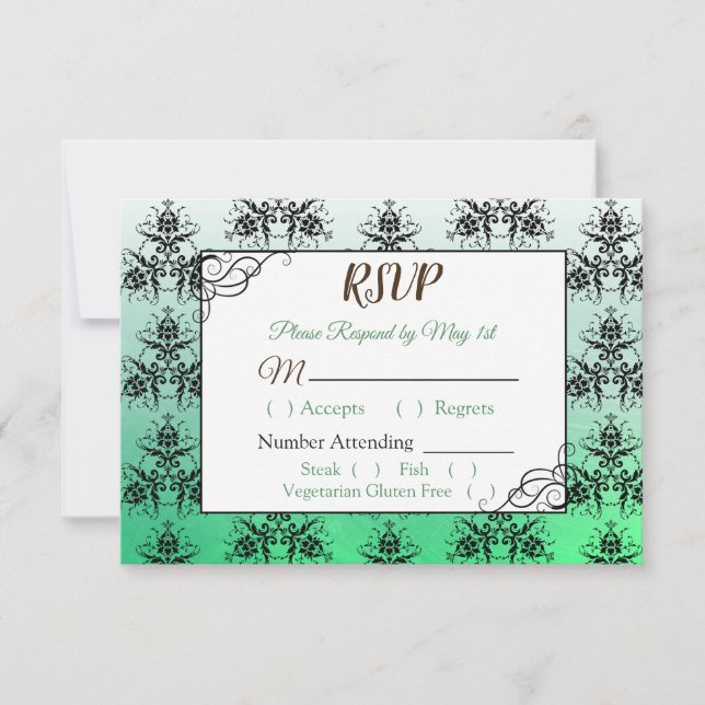Tarjeta RSVP de la boda verde de Damasco (Anverso)