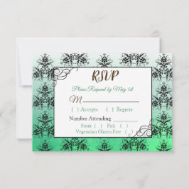 Tarjeta RSVP de la boda verde de Damasco