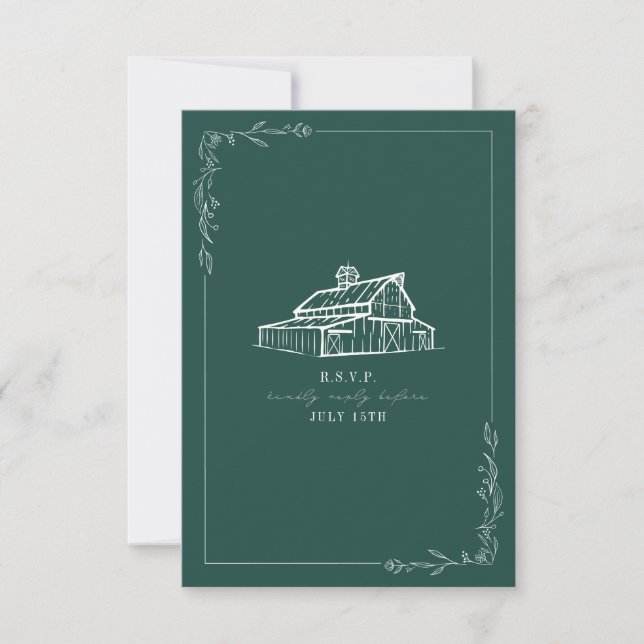 Tarjeta RSVP de la boda verde de esmeralda en un g (Anverso)
