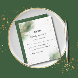 Tarjeta RSVP de la Boda Verde de Oro de moda Moss