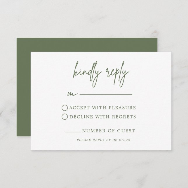 Tarjeta RSVP de la boda verde forestal (Anverso / Reverso)