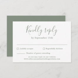 Tarjeta RSVP de la boda verde oliva mínima con gui