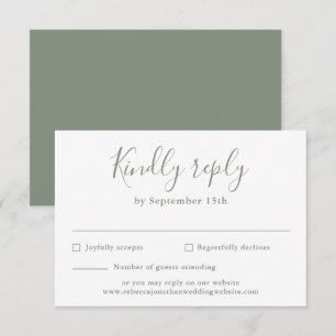 Tarjeta RSVP de la boda verde oliva mínima con gui
