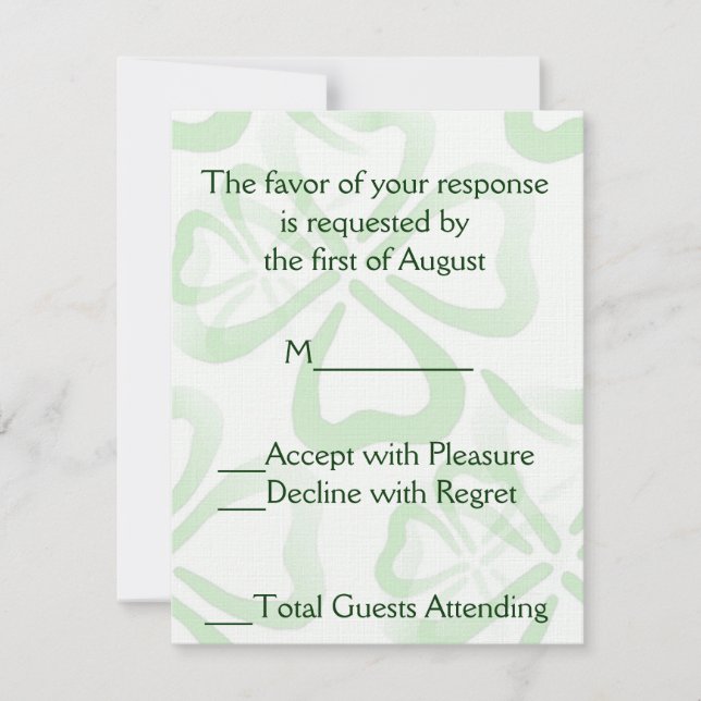 Tarjeta RSVP de la boda verde Shamrock (Anverso)