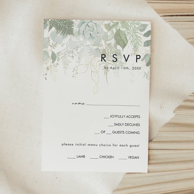Tarjeta RSVP de la carta de menú de verde y hoja d (Subido por el creador)
