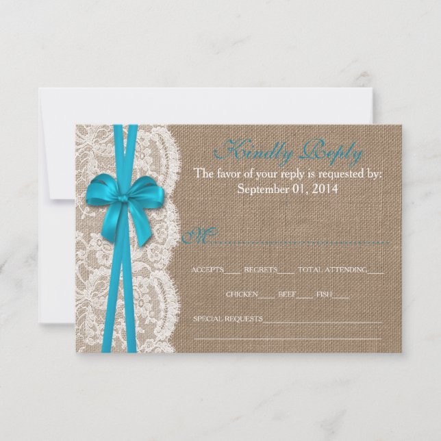 Tarjeta RSVP de la colección de Bodas de Blue Bow (Anverso)