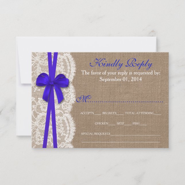 Tarjeta RSVP de la colección de Bodas de Blue Bow (Anverso)