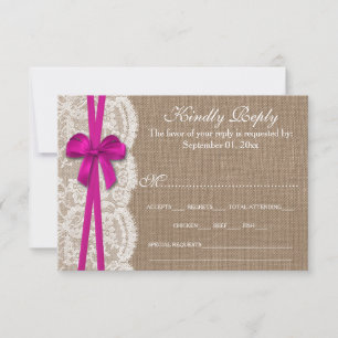 Tarjeta RSVP de la colección de Bodas de Bow Rosad