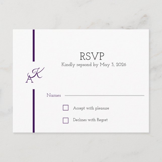 Tarjeta RSVP de la colección de Bodas de Iniciales (Anverso)