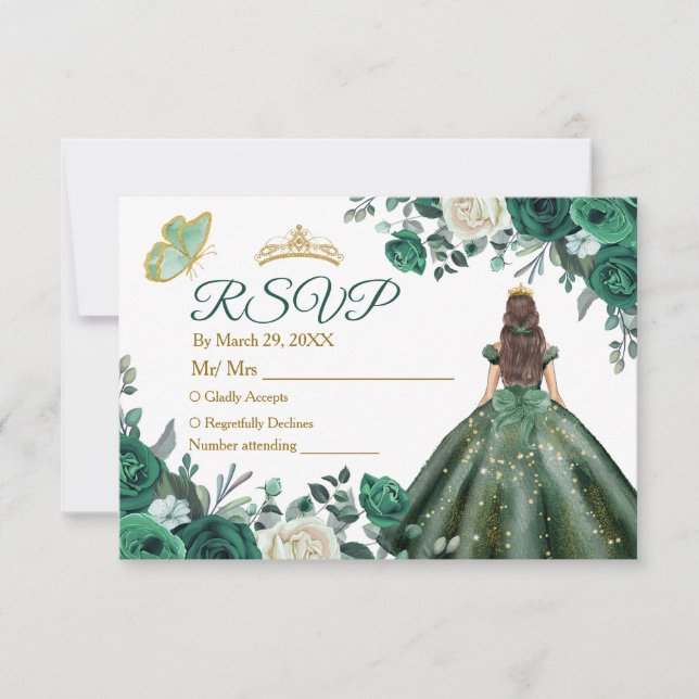Tarjeta RSVP de la Corona de Quinceañera (Anverso)