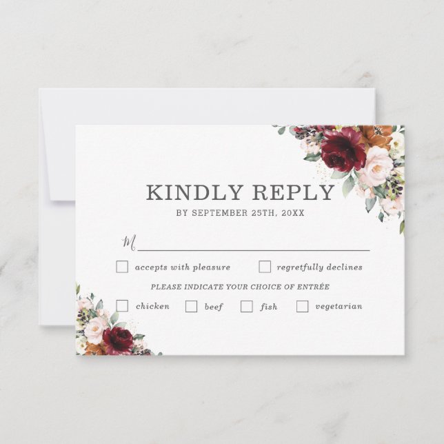 Tarjeta RSVP de la elección de la comida del Boda  (Anverso)