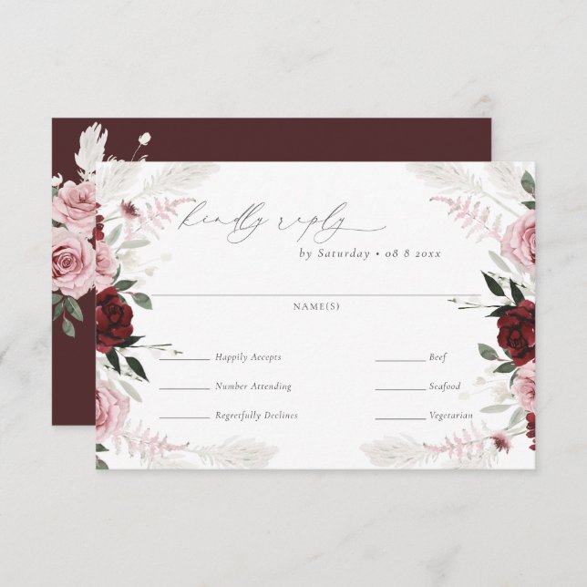 Tarjeta RSVP de la elección de la comida del Boda  (Anverso / Reverso)
