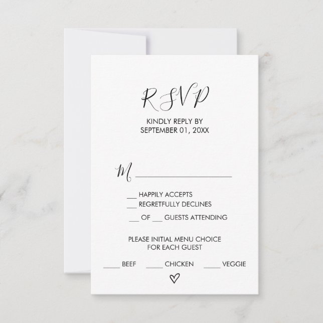 Tarjeta RSVP de la elección del menú Corazón dibuj (Anverso)