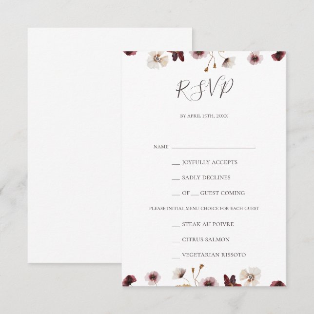 Tarjeta RSVP de la elección del menú de flor silve (Anverso / Reverso)