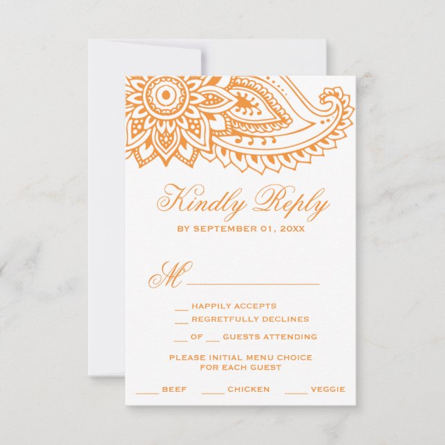 Tarjeta RSVP de la elección del menú del naranja I (Anverso)
