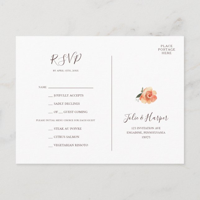 Tarjeta RSVP de la elección del menú floral del Na (Reverso)