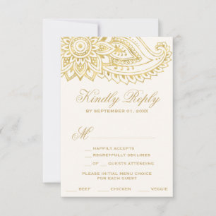 Tarjeta RSVP de la elección del menú Paisley indio