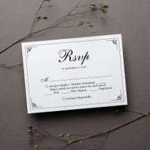 Tarjeta RSVP de la elegante boda blanca y negra fo