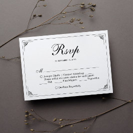 Tarjeta RSVP de la elegante boda blanca y negra fo