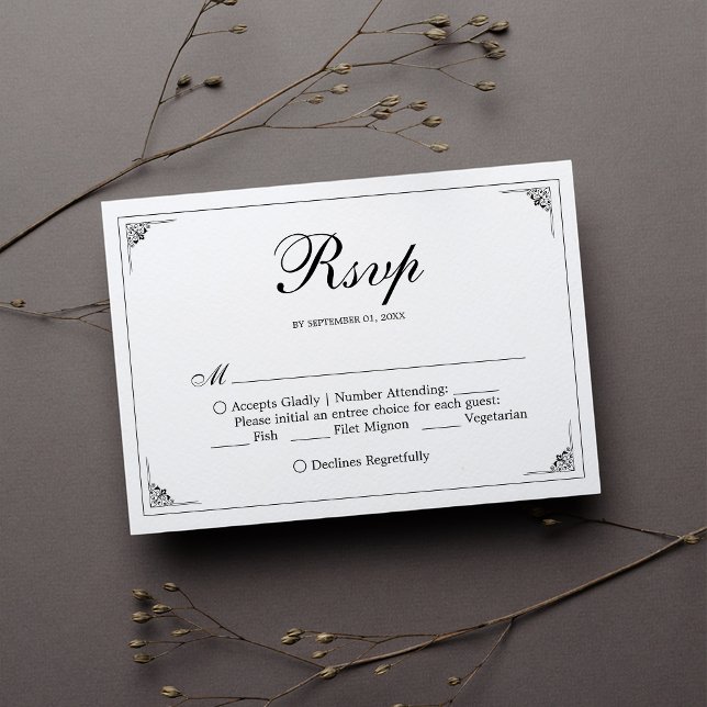 Tarjeta RSVP de la elegante boda blanca y negra fo (Subido por el creador)