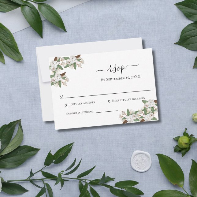 Tarjeta RSVP de la elegante boda de la Magnolias B (White Magnolias Wedding RSVP card)