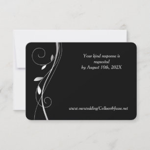 Tarjeta RSVP de la elegante Boda Negra de Plata