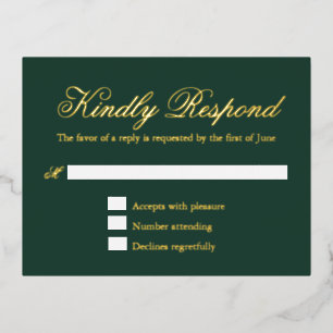 Tarjeta RSVP de la elegante boda verde del Relieve