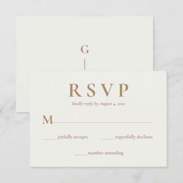 Tarjeta RSVP de la elegante y moderna boda de oro  (Anverso / Reverso)