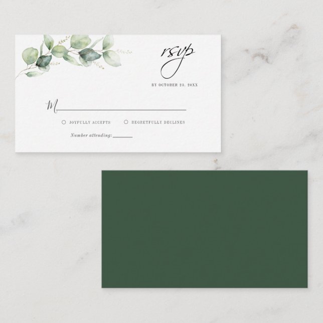Tarjeta RSVP de la escritura del follaje del eucal (Anverso / Reverso)