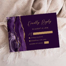 Tarjeta RSVP de la escritura Purple Gold Agate