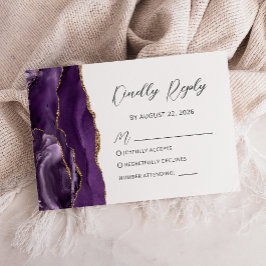 Tarjeta RSVP de la escritura Purple Gold Agate