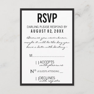 Tarjeta RSVP de la fiesta de la moda en blanco y n