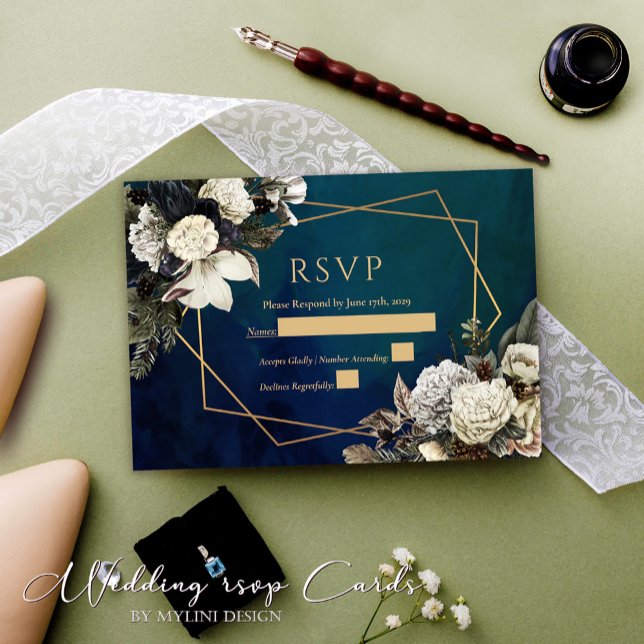 Tarjeta RSVP de la floral Wreath Emerald Green Wed (Subido por el creador)