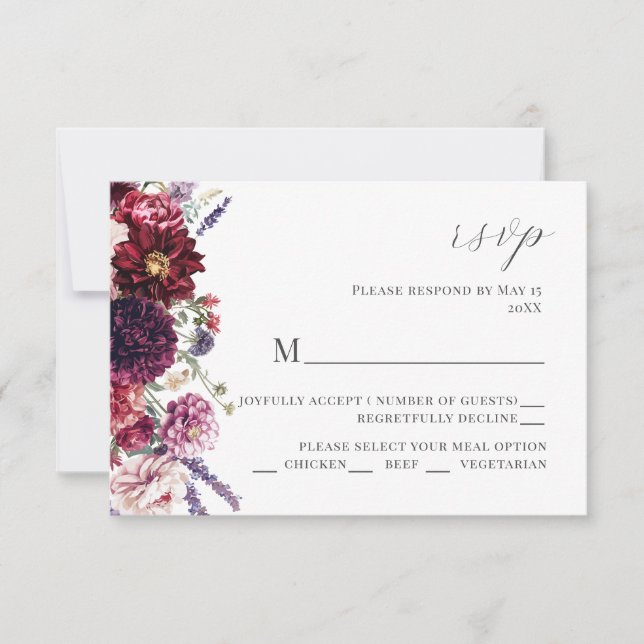 Tarjeta RSVP de la invitación a la boda de Dahlia  (Anverso)