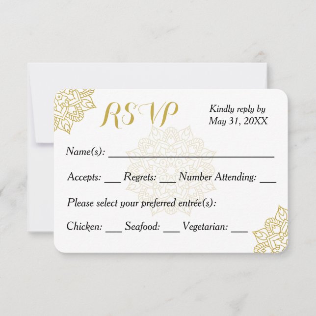 Tarjeta RSVP de la invitación a la boda de oro de  (Anverso)